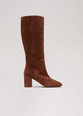 Phase Eight Tan Suede Block Knee Boots Brown USA | 6087135-YO